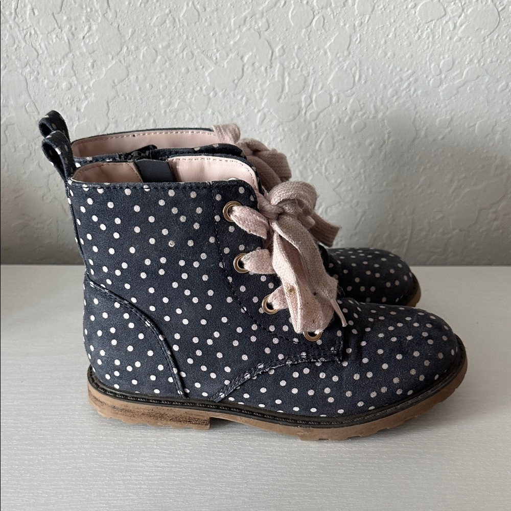 Cat & Jack Navy Polka Dot Boots with Pink Laces - Size 11 (Toddler Girl) - Picture 4 of 8